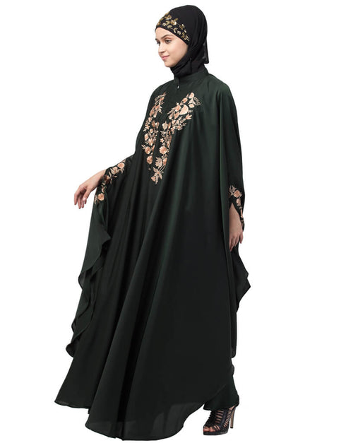 Muslim Neck and Sleeve Embroidered Irani Kaftan Dark Green