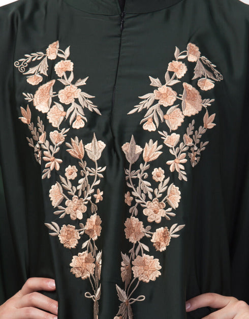 Muslim Neck and Sleeve Embroidered Irani Kaftan Dark Green