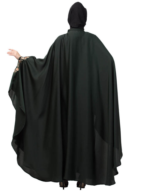 Muslim Neck and Sleeve Embroidered Irani Kaftan Dark Green