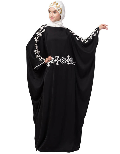 Modest Waist and both sleeve resham embroidery Nida kaftan Black