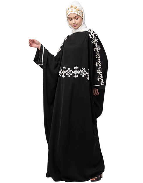 Modest Waist and both sleeve resham embroidery Nida kaftan Black