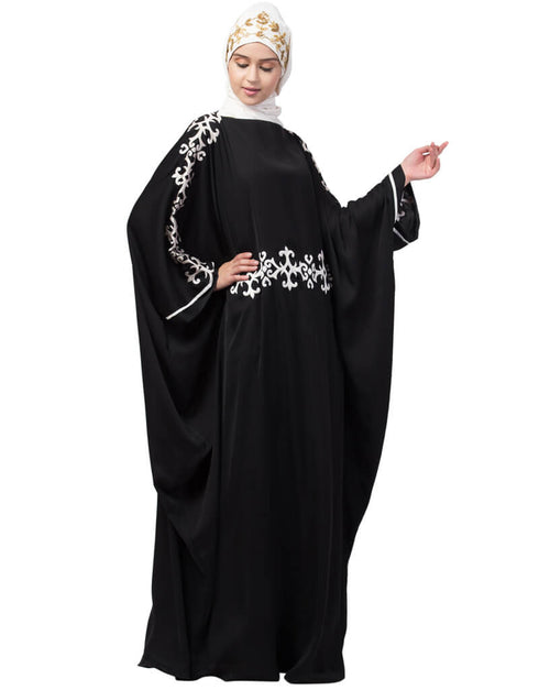 Modest Waist and both sleeve resham embroidery Nida kaftan Black