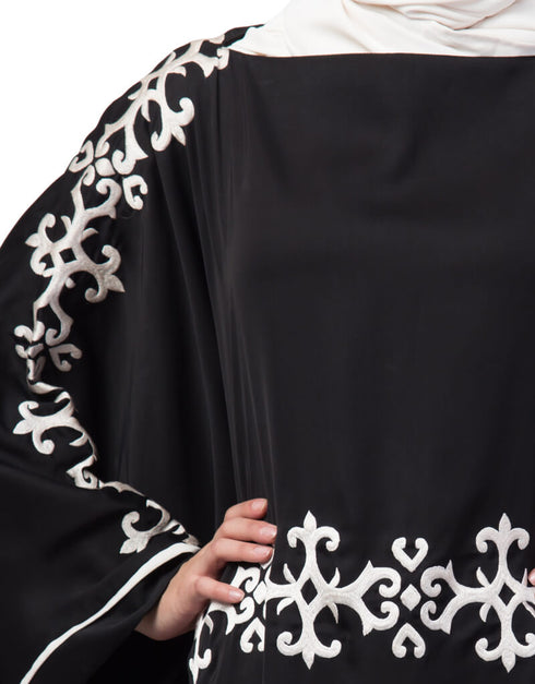 Modest Waist and both sleeve resham embroidery Nida kaftan Black