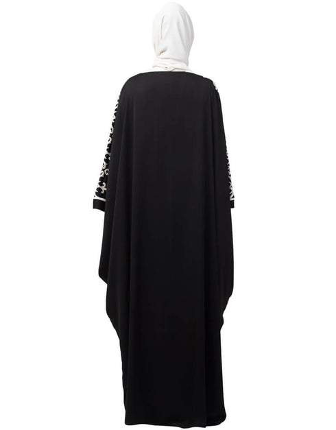 Modest Waist and both sleeve resham embroidery Nida kaftan Black