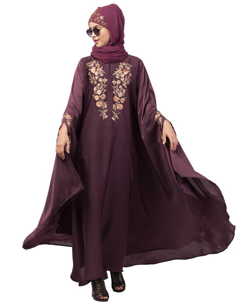 Islamic Neck and Sleeve Embroidered Irani Kaftan Wine