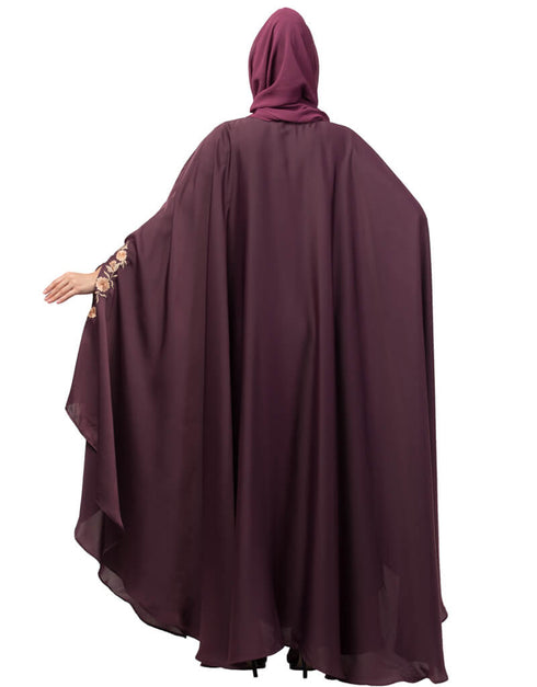 Islamic Neck and Sleeve Embroidered Irani Kaftan Wine