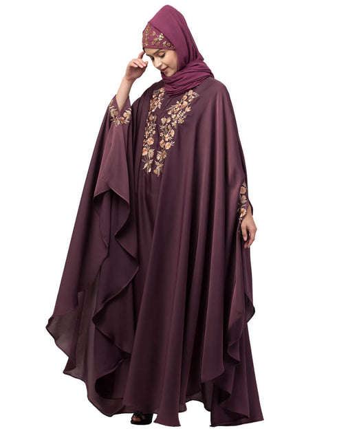 Islamic Neck and Sleeve Embroidered Irani Kaftan Wine