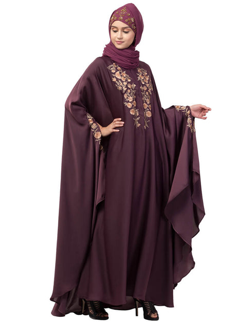 Islamic Neck and Sleeve Embroidered Irani Kaftan Wine