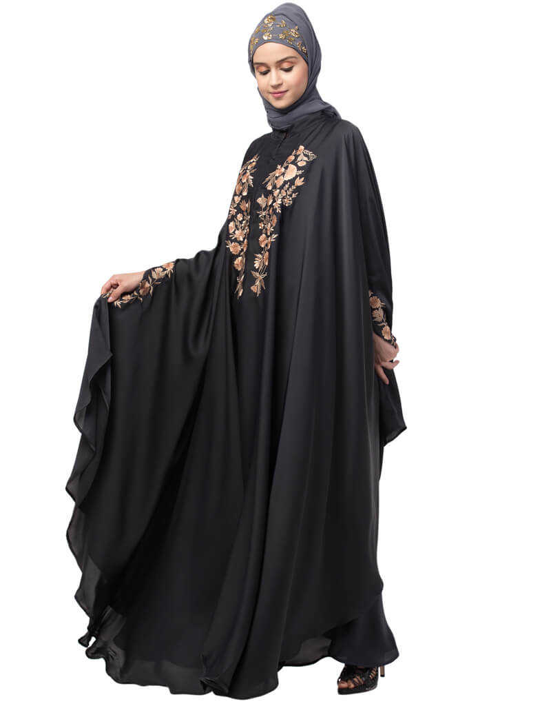 Arabic Thread Embroidered Nida Kaftan Grey
