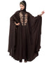 Chic Neck and Sleeve Embroidered Irani Kaftan Coffee Brown
