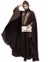 Chic Neck and Sleeve Embroidered Irani Kaftan Coffee Brown
