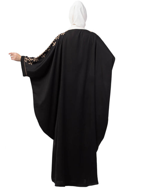 Trendy Waist and both sleeve resham embroidery Nida kaftan Black