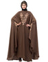 Modern Neck and Sleeve Embroidered Irani Kaftan Light Brown