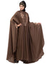 Modern Neck and Sleeve Embroidered Irani Kaftan Light Brown