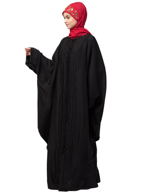 Dubai Hand embroidery front open kaftan Black