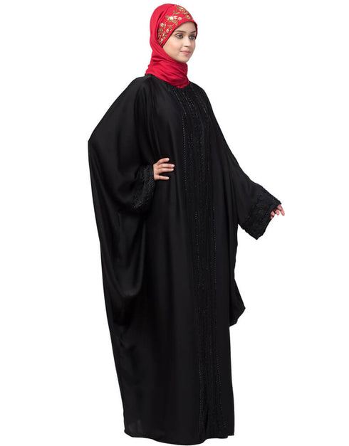 Dubai Hand embroidery front open kaftan Black
