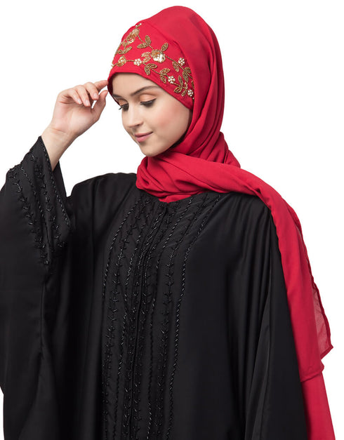 Dubai Hand embroidery front open kaftan Black