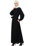 Muslim Gather at reglan sleeve with belt halter neck Abaya Black