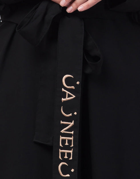 Muslim Gather at reglan sleeve with belt halter neck Abaya Black