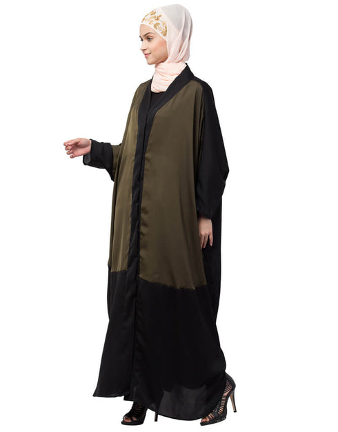 Modest Two colors front open kaftan cum abaya Green