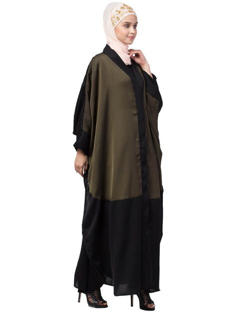 Modest Two colors front open kaftan cum abaya Green