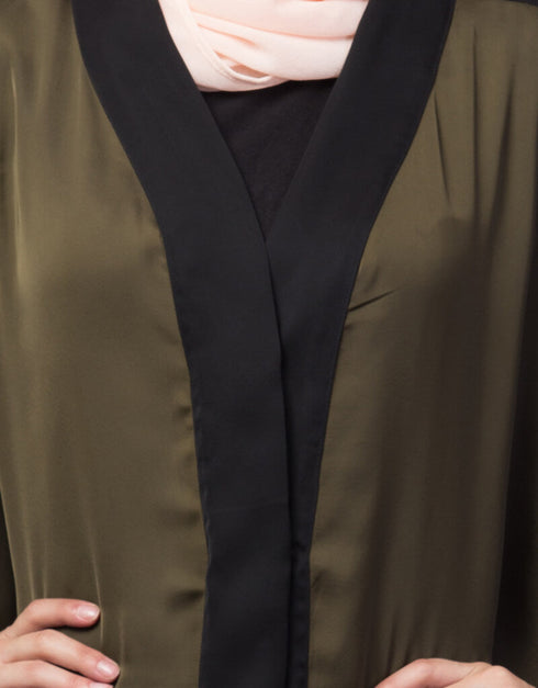 Modest Two colors front open kaftan cum abaya Green