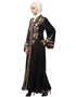 Islamic Front and sleeve resham embroidery contrast band front open abaya Black