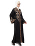 Islamic Front and sleeve resham embroidery contrast band front open abaya Black