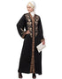 Islamic Front and sleeve resham embroidery contrast band front open abaya Black