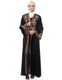 Islamic Front and sleeve resham embroidery contrast band front open abaya Black