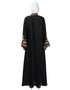Islamic Front and sleeve resham embroidery contrast band front open abaya Black
