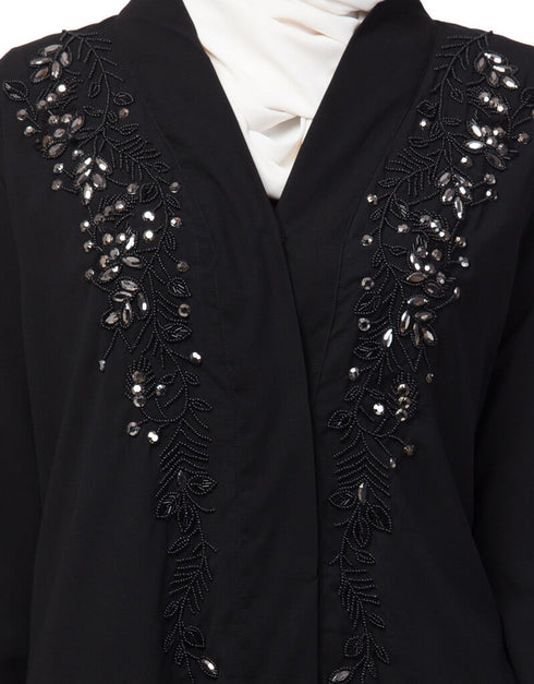 Arabic Front open Hand work at both side and sleeve Abaya Black