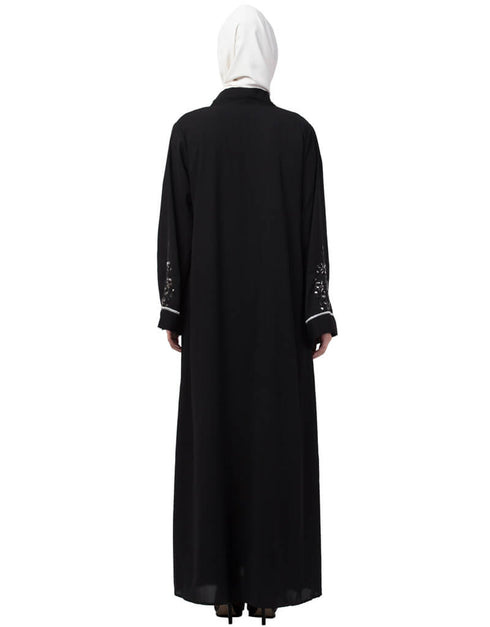Arabic Front open Hand work at both side and sleeve Abaya Black