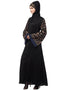 Women Both sleeve resham embroidered front open Dubai Abaya Black