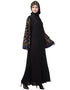 Women Both sleeve resham embroidered front open Dubai Abaya Black