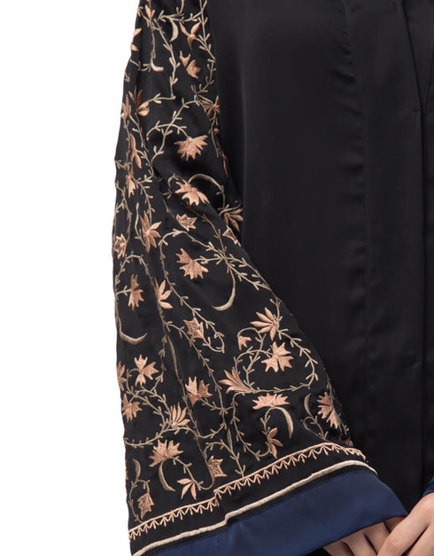 Women Both sleeve resham embroidered front open Dubai Abaya Black