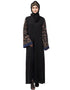 Women Both sleeve resham embroidered front open Dubai Abaya Black