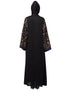 Women Both sleeve resham embroidered front open Dubai Abaya Black