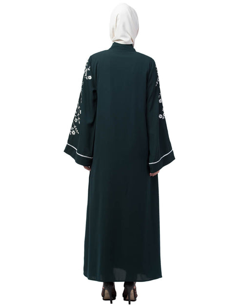 Muslimah Front Open Sleeve Resham Embroidery Abaya Green