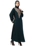 Chic Round Neck Front and sleeve drop Embroidery Abaya Green