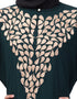 Chic Round Neck Front and sleeve drop Embroidery Abaya Green