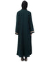 Chic Round Neck Front and sleeve drop Embroidery Abaya Green