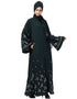 Trendy Front Open Front Back sleeve with Hijab Embroidered Abaya cum Kaftan Green
