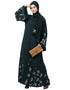 Trendy Front Open Front Back sleeve with Hijab Embroidered Abaya cum Kaftan Green