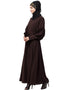 Modest Long cuff full balloon sleeve with belt A line Abaya Brown
