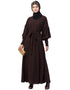 Modest Long cuff full balloon sleeve with belt A line Abaya Brown