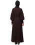 Modest Long cuff full balloon sleeve with belt A line Abaya Brown