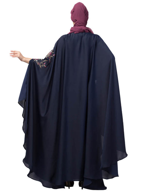Islamic Front and sleeve resham embroidery Irani Kaftan Navy Blue