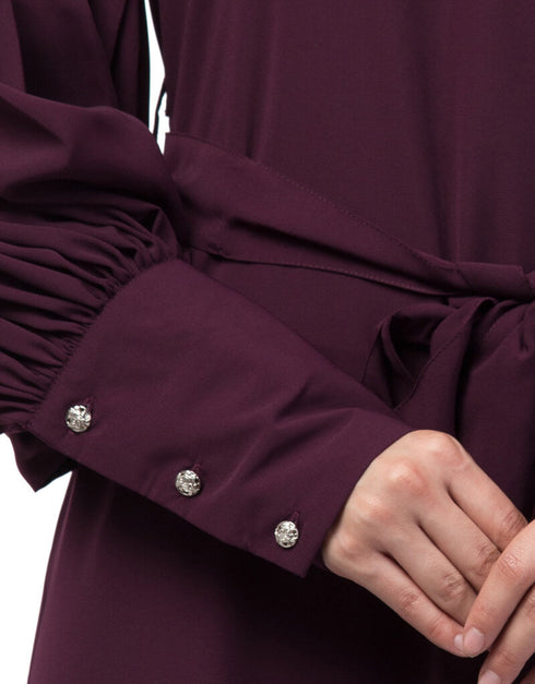 Arabic Long cuff full balloon sleeve with belt A line Abaya Wine