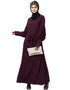 Arabic Long cuff full balloon sleeve with belt A line Abaya Wine
